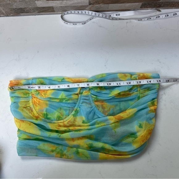 ZARA - TULLE MESH CORSET FLORAL CROPPED TOP green yellow blue neon Sz Large - Picture 9 of 12